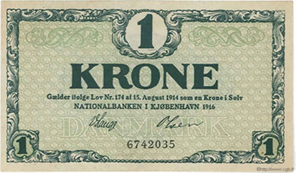 1 Krone DINAMARCA  1916 P.012a q.FDC