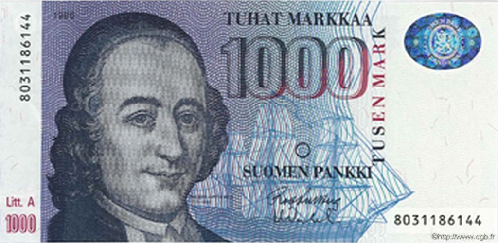 1000 Markkaa FINLAND  1991 P.121 UNC