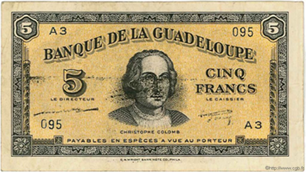 5 Francs GUADELOUPE  1942 P.21a SS
