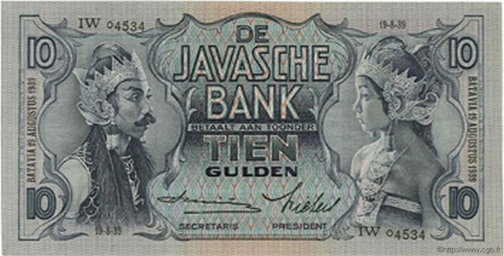 10 Gulden INDIAS NEERLANDESAS  1939 P.079c SC