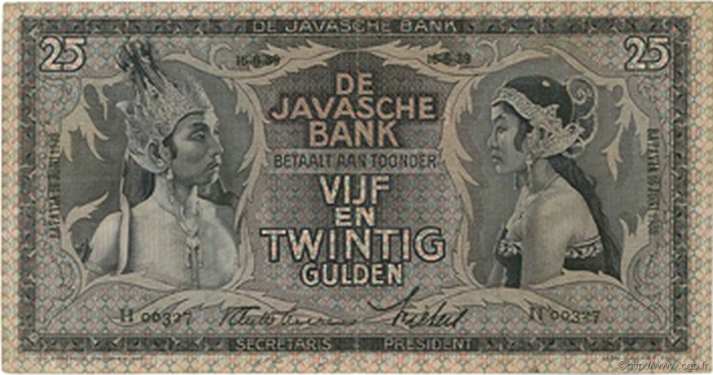 25 Gulden NETHERLANDS INDIES  1939 P.080b XF