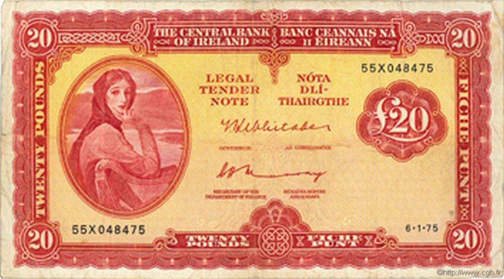 20 Pounds IRELAND REPUBLIC  1975 P.067b F+