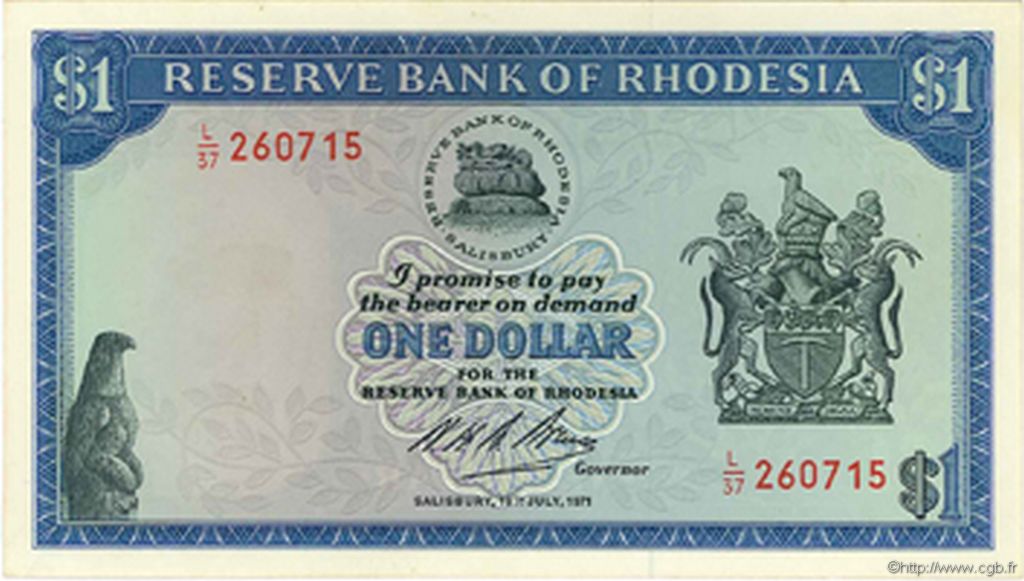 1 Dollar RHODESIA  1971 P.30a UNC