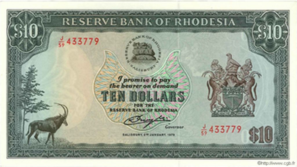 10 Dollars RHODESIEN  1979 P.41a fST