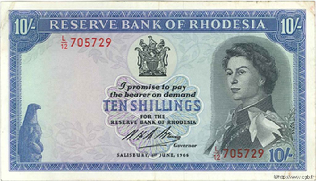 10 Shillings RHODESIEN  1966 P.27a fVZ