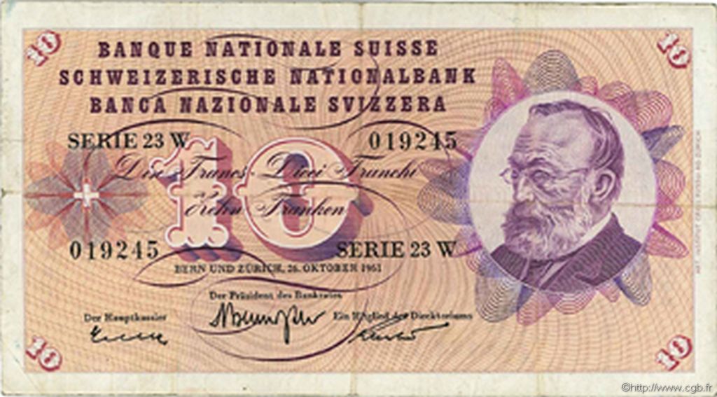 10 Francs SUISSE  1961 P.45g MBC