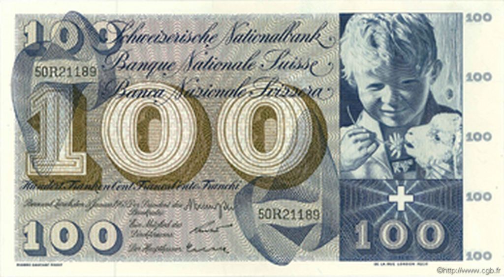 100 Francs SUISSE  1965 P.49g fVZ