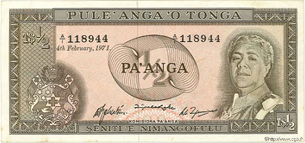 1/2 Pa anga TONGA  1971 P.13d VF