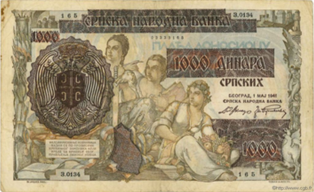 1000 Dinara SERBIA  1941 P.24 BC+