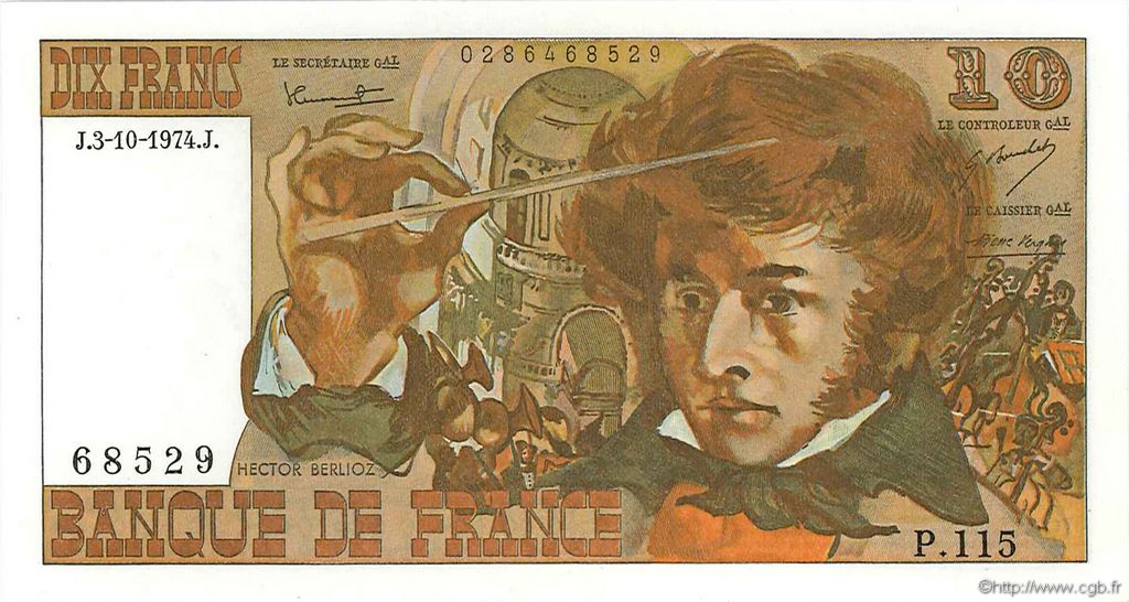 10 Francs BERLIOZ FRANCE  1974 F.63.07b AU