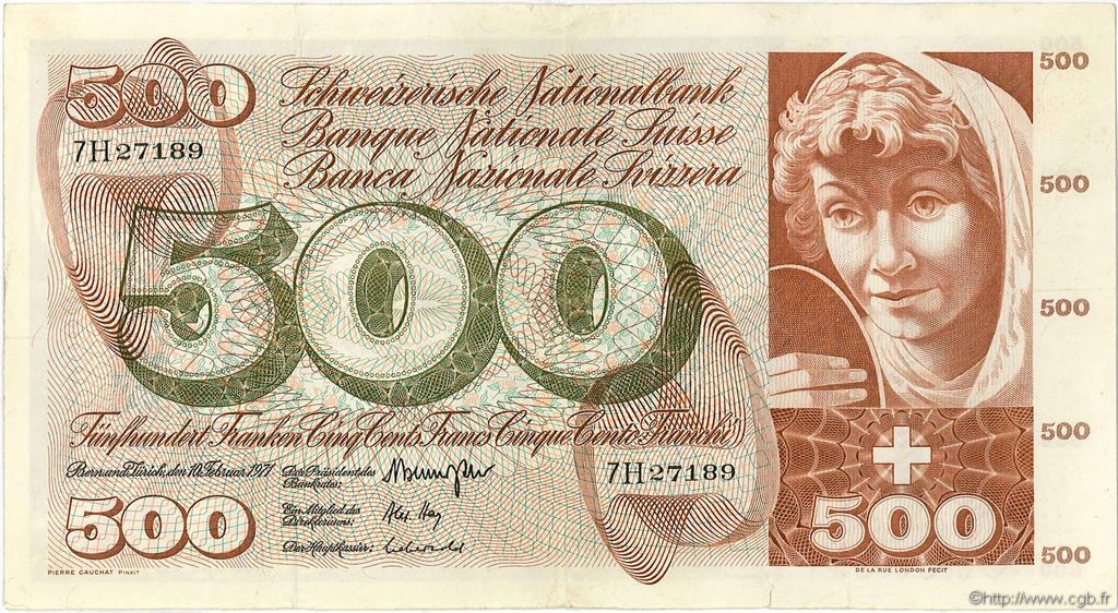 500 Francs SWITZERLAND  1971 P.51i VF