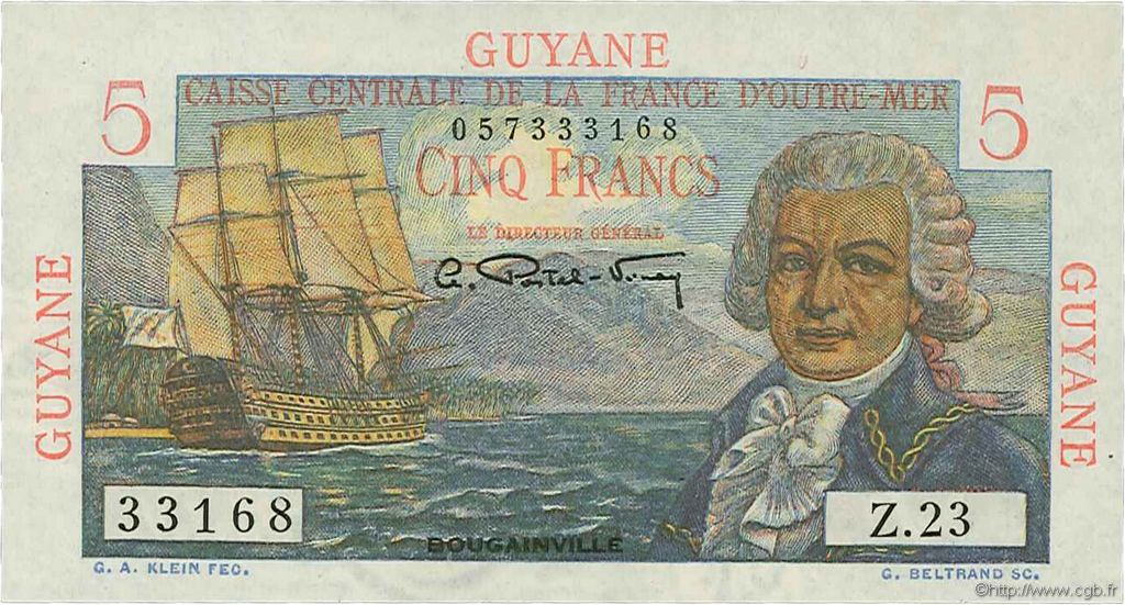 5 Francs Bougainville FRENCH GUIANA  1946 P.19a AU-
