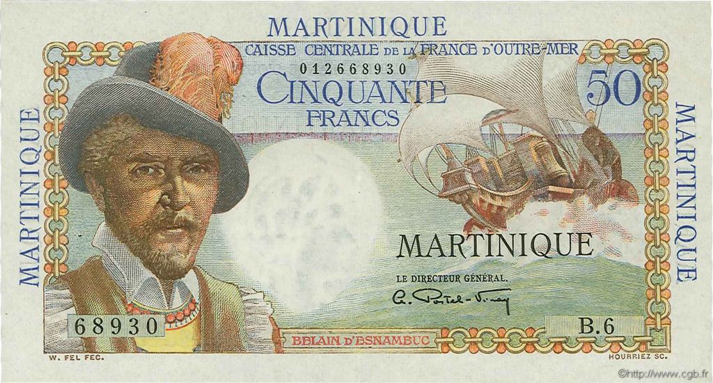 50 Francs Belain d Esnambuc MARTINIQUE  1946 P.30a SPL