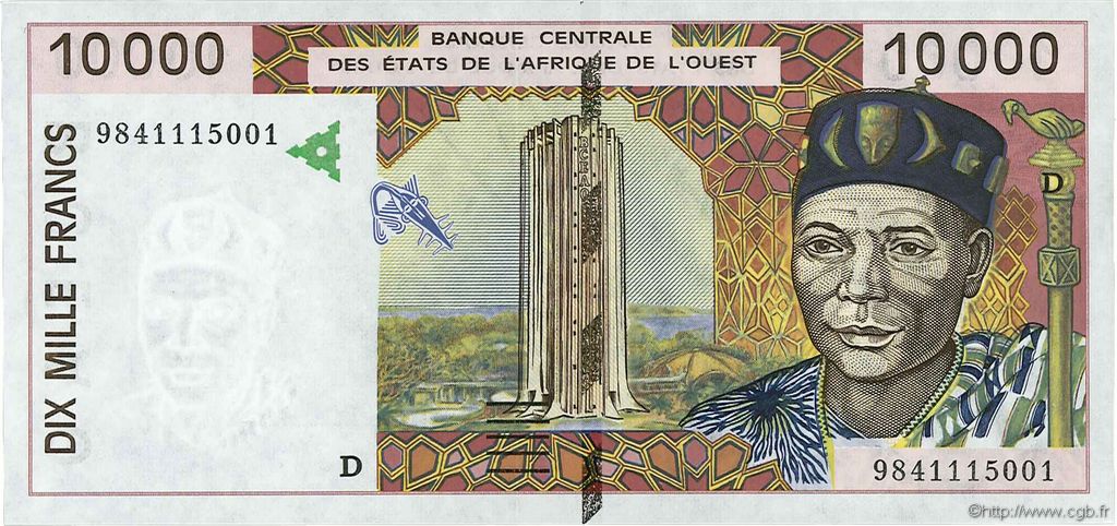 10000 Francs WEST AFRICAN STATES  1998 P.414Dg UNC-