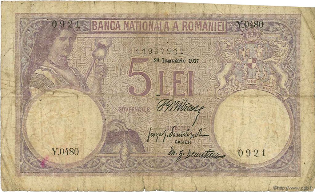 5 Lei ROMANIA  1917 P.019a G