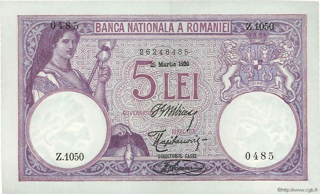 5 Lei ROMANIA  1920 P.019a q.AU