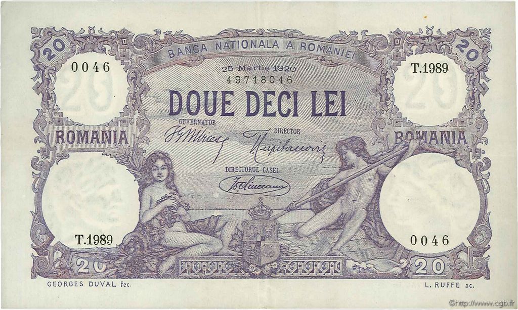20 Lei ROMANIA  1920 P.020 SPL