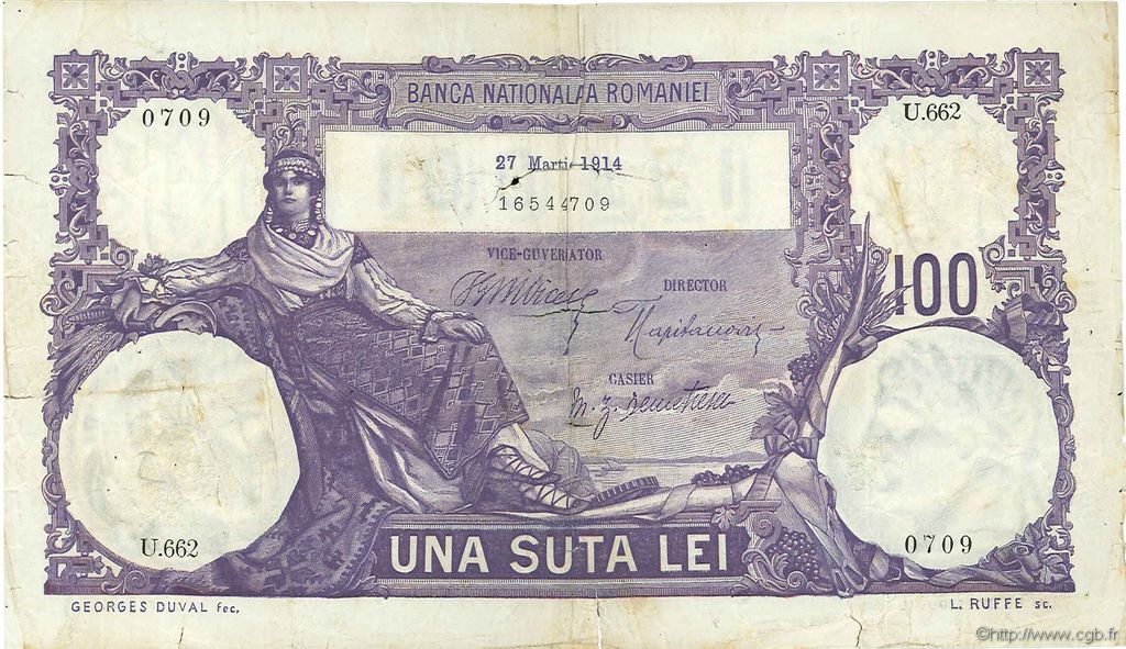 100 Lei ROMANIA  1914 P.021a MB