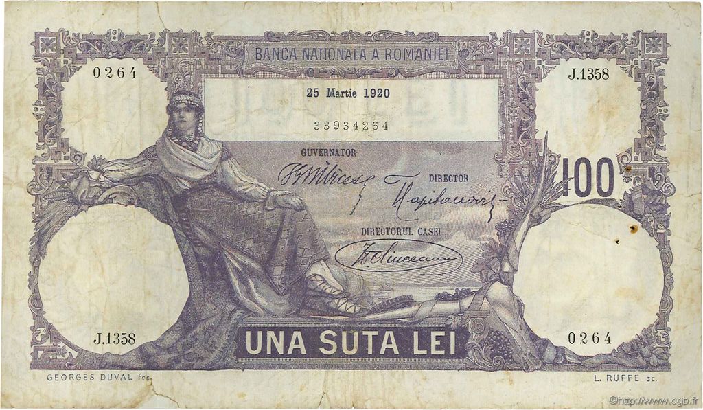 100 Lei ROMANIA  1920 P.021a F+