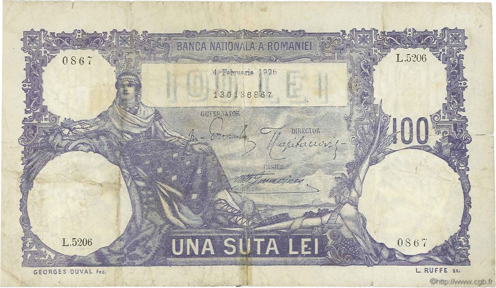 100 Lei ROMANIA  1926 P.021a MB