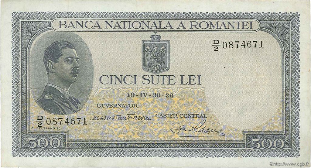500 Lei ROMANIA  1936 P.042a VF-