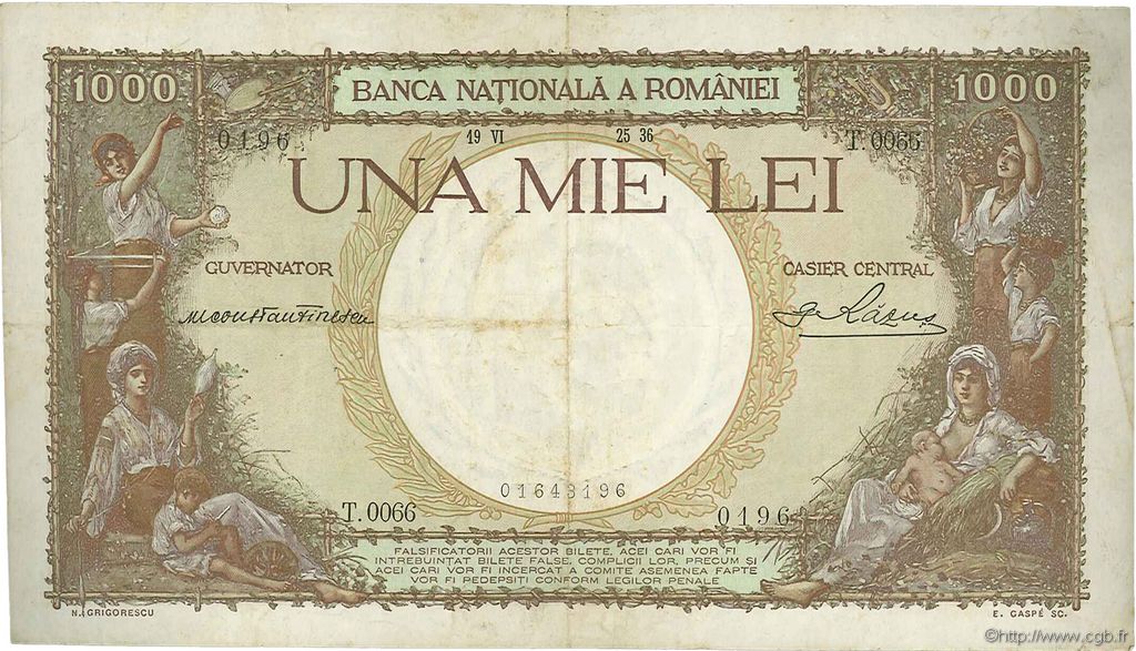 1000 Lei RUMANIA  1936 P.044a BC+