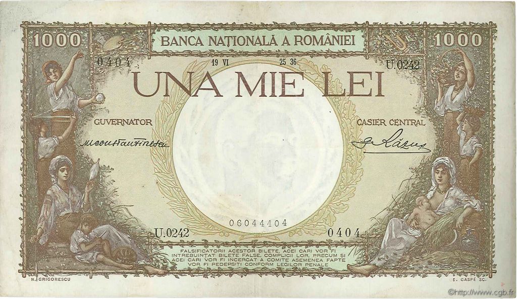 1000 Lei ROMANIA  1936 P.044a q.SPL