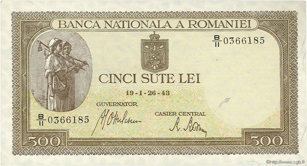 500 Lei ROMANIA  1943 P.051a XF