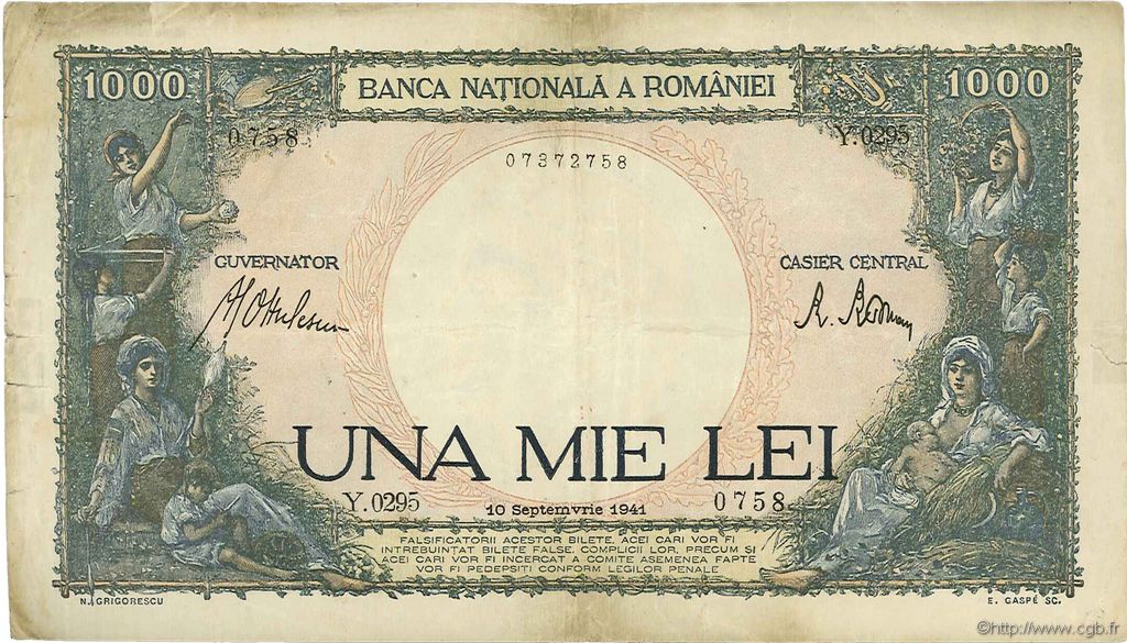 1000 Lei ROMANIA  1941 P.052a BB