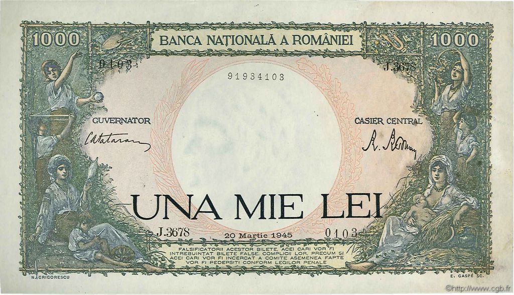 1000 Lei RUMANIA  1945 P.052a MBC+