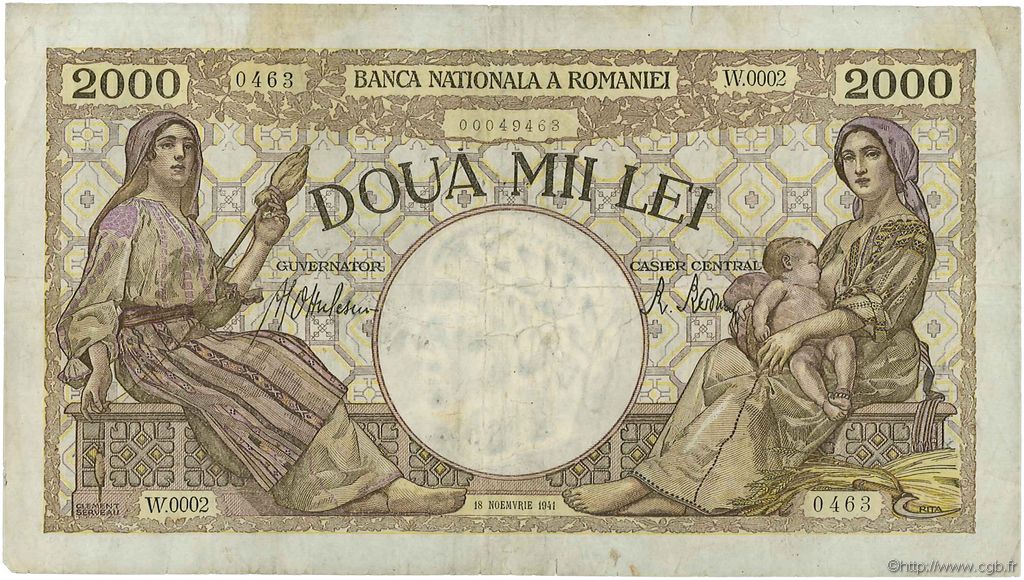 2000 Lei ROMANIA  1941 P.053a q.BB