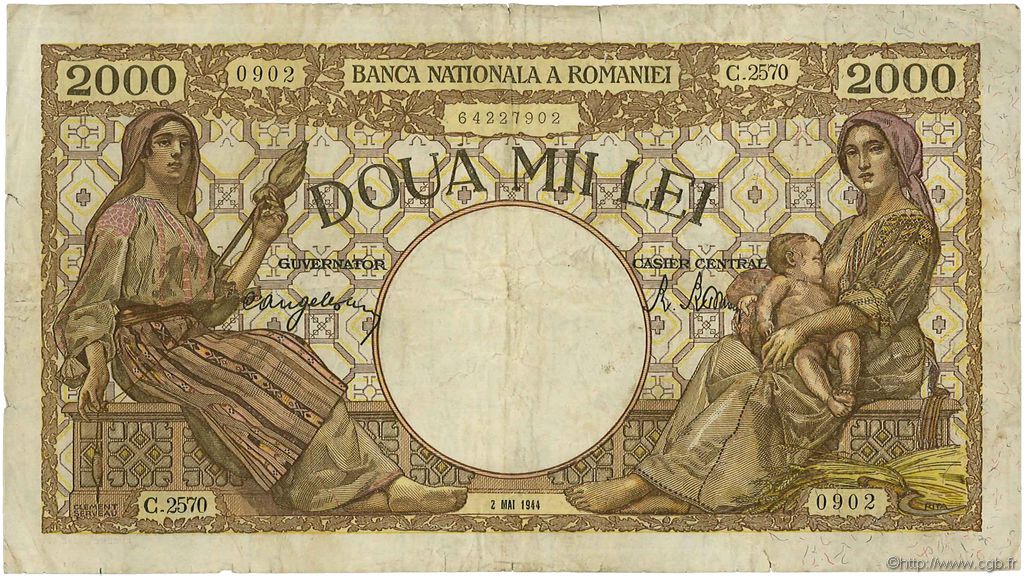 2000 Lei ROMANIA  1944 P.054a MB