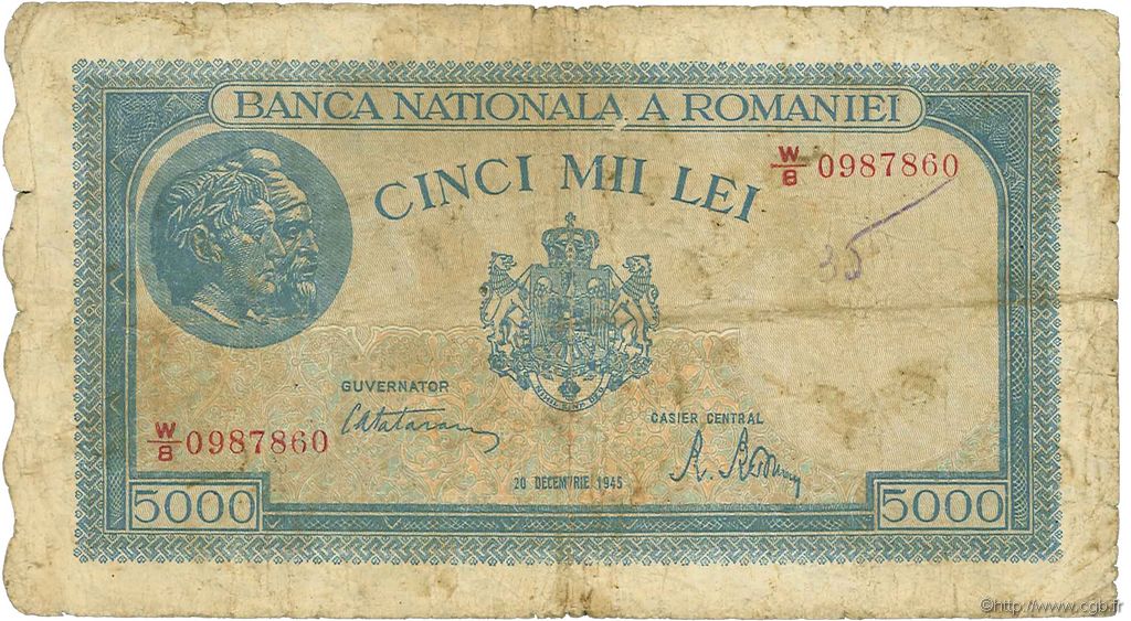 5000 Lei ROMANIA  1945 P.056a G