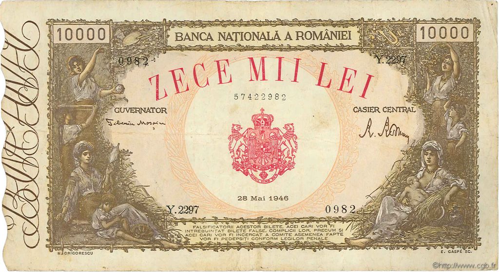 10000 Lei RUMANIA  1946 P.057a BC a MBC
