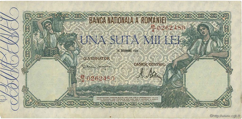 100000 Lei ROUMANIE  1946 P.058a TTB