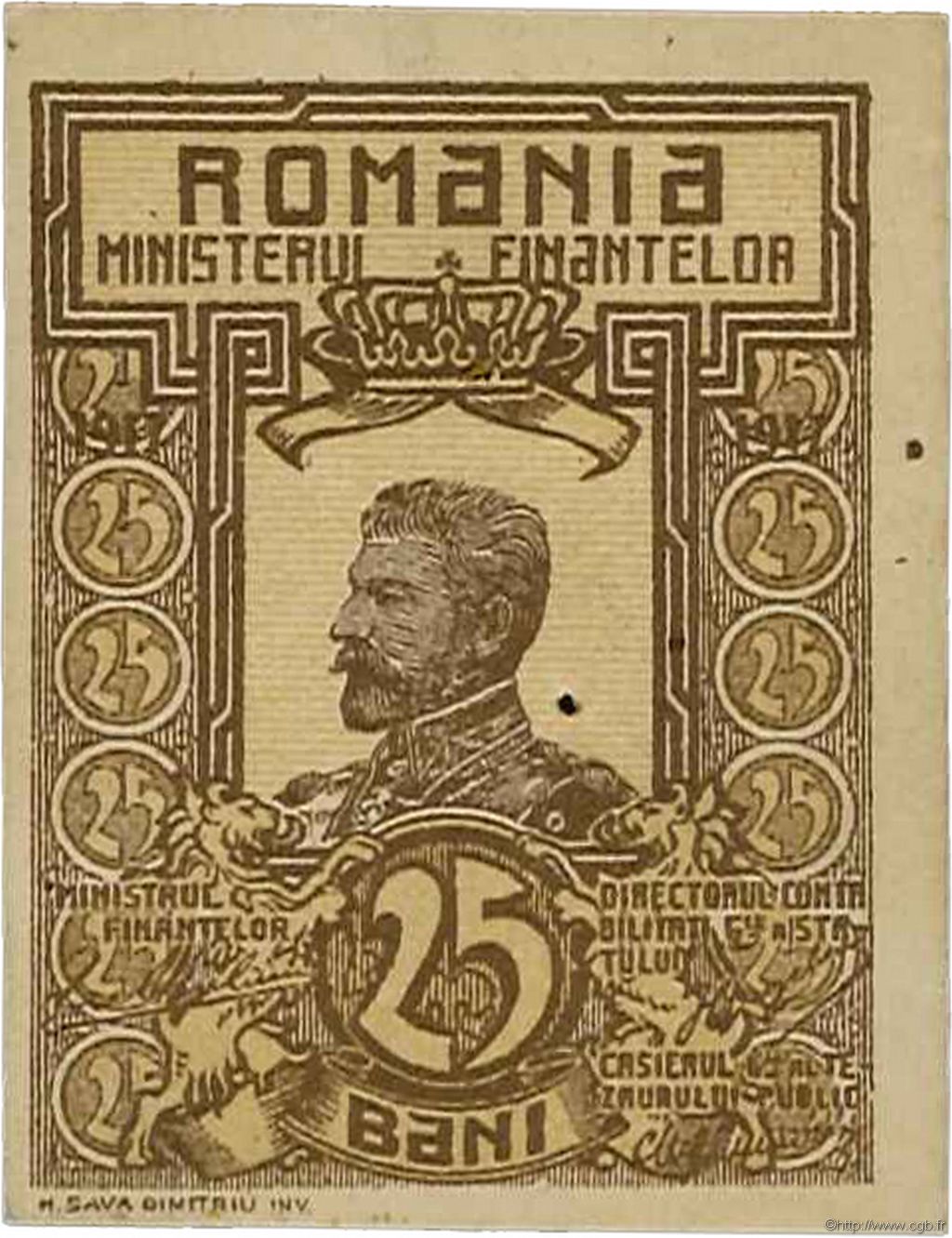 25 Bani ROMANIA  1917 P.070 VF+
