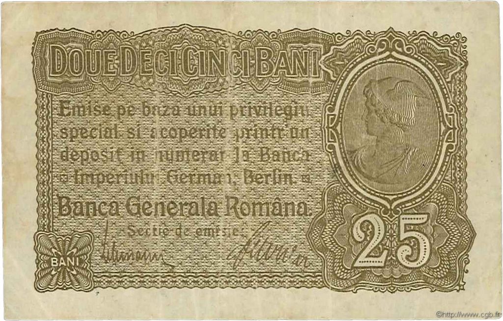 25 Bani RUMÄNIEN  1917 P.M01 SS