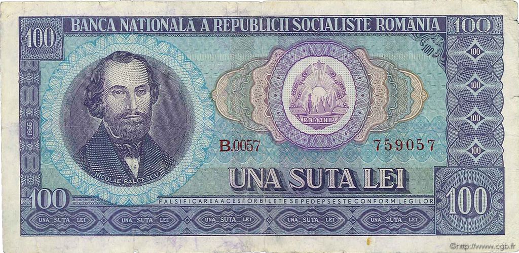100 Lei ROMANIA  1966 P.097a MB