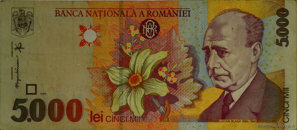 5000 Lei ROMANIA  1998 P.107 VF