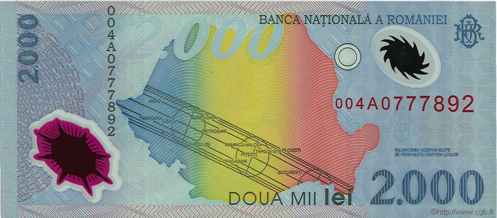 2000 Lei ROMANIA  1999 P.111a UNC