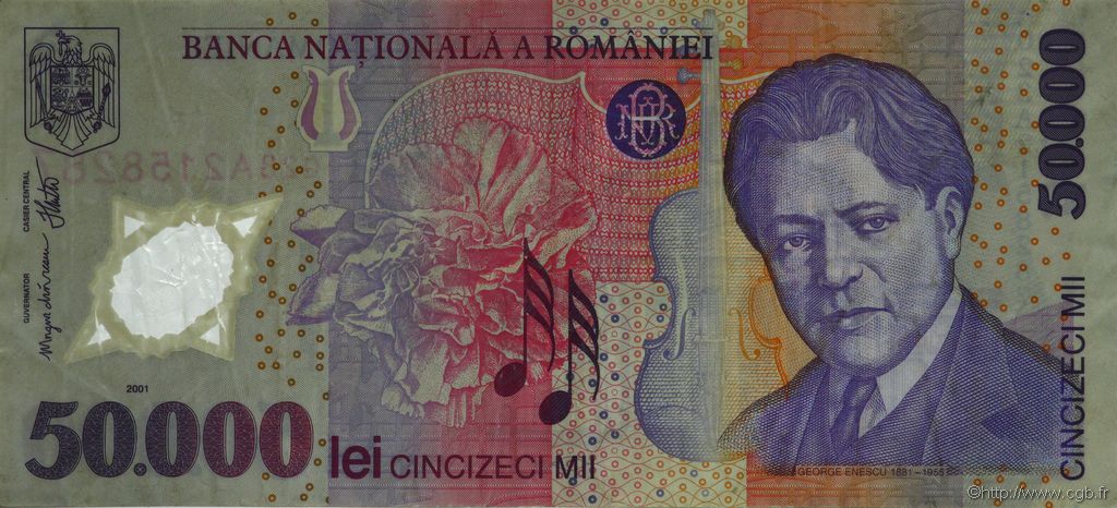 50000 Lei ROMANIA  2001 P.113a VF+
