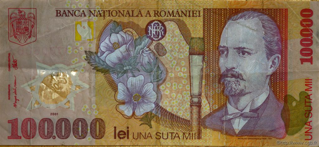 100000 Lei ROMANIA  2001 P.114 VF