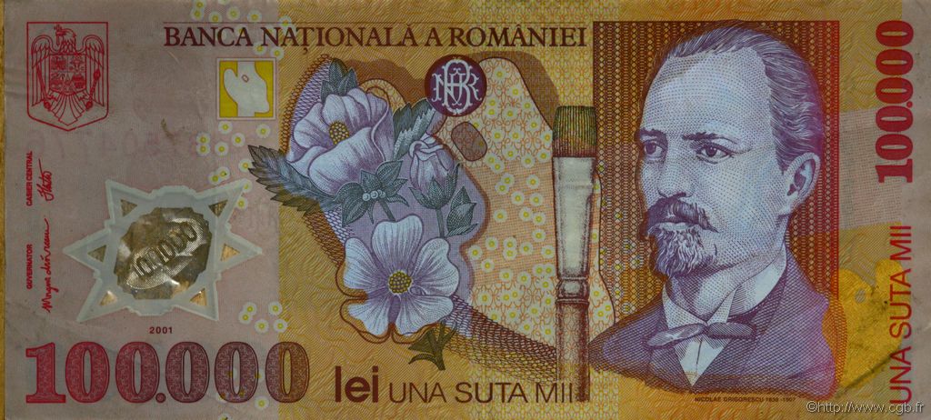 100000 Lei ROMANIA  2001 P.114 SPL