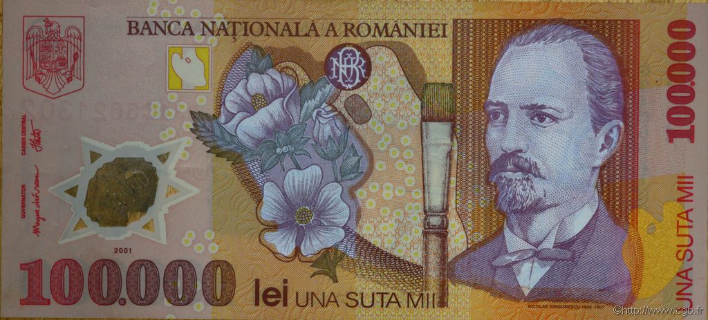 100000 Lei RUMANIA  2001 P.114a FDC