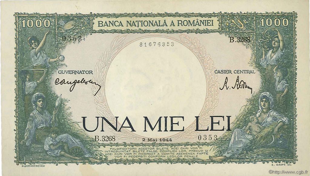 1000 Lei ROMANIA  1944 P.052a SPL