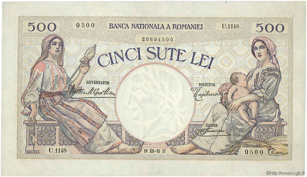 500 Lei ROMANIA  1927 P.032a AU+
