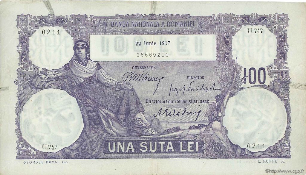 100 Lei ROMANIA  1917 P.021a F - VF
