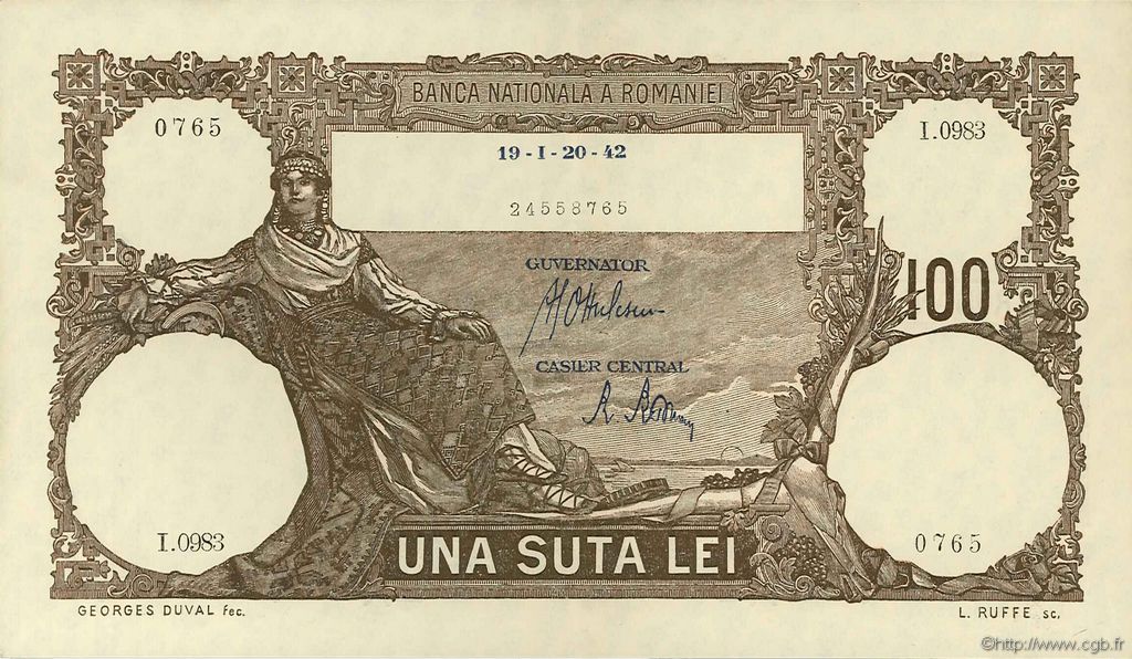 100 Lei ROMANIA  1942 P.050a AU