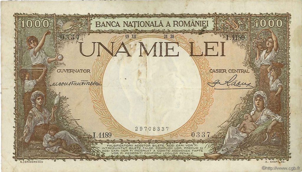 1000 Lei ROMANIA  1938 P.046 q.BB
