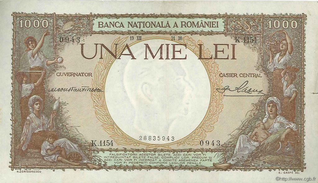 1000 Lei ROMANIA  1938 P.046 BB